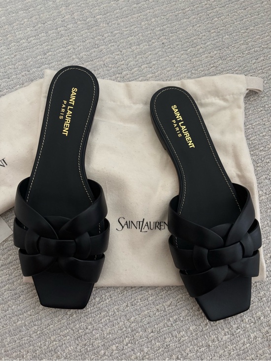 Saint Laurent Shoes - Saint Laurent Black Braided Leather Slide Sandals